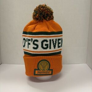 Jagermeister  Orange and White Knit Winter Stocking Hat- Zero f's Given
